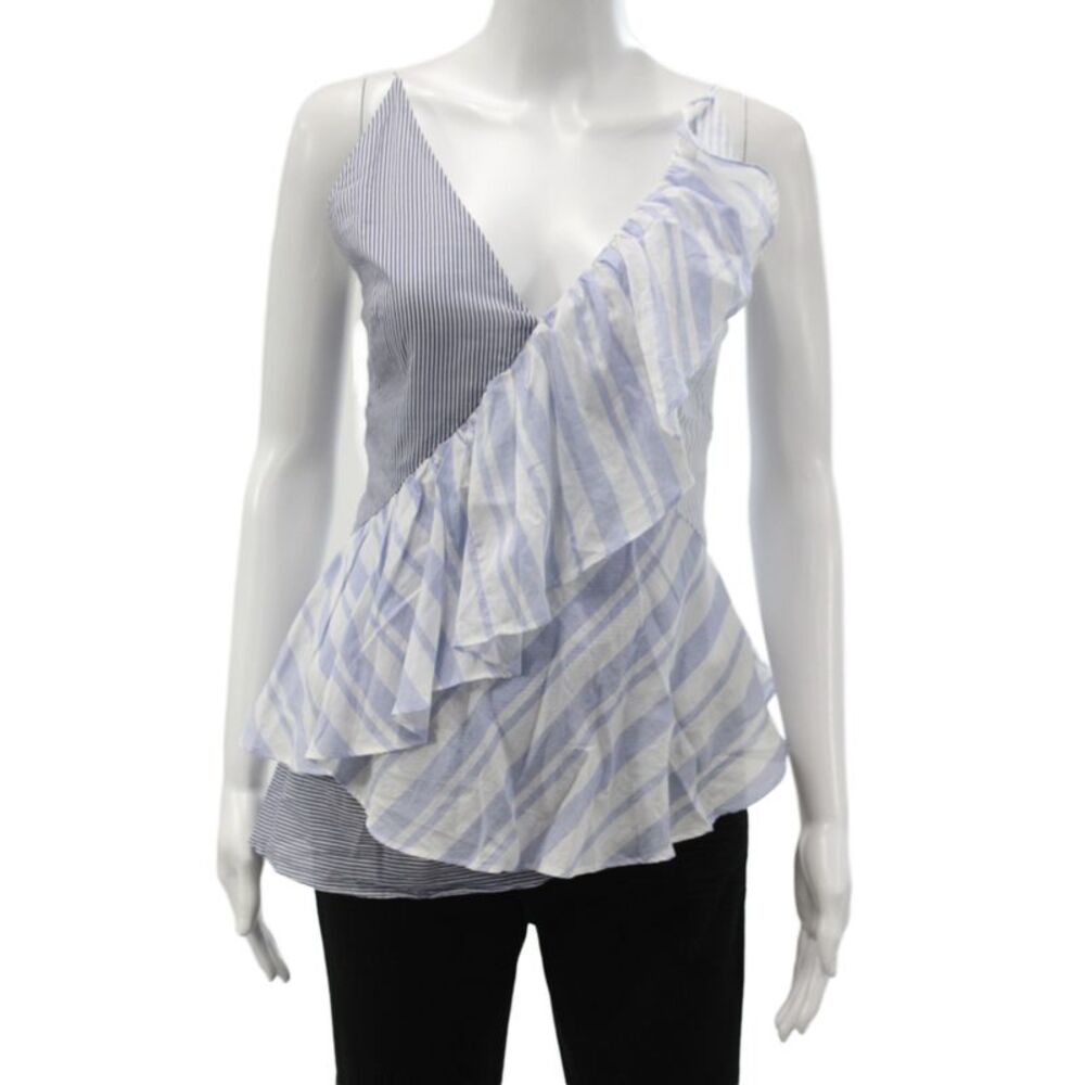 Intermix Women Blue Striped Cotton V Neck Camisole Sleeveless Zip Size PP